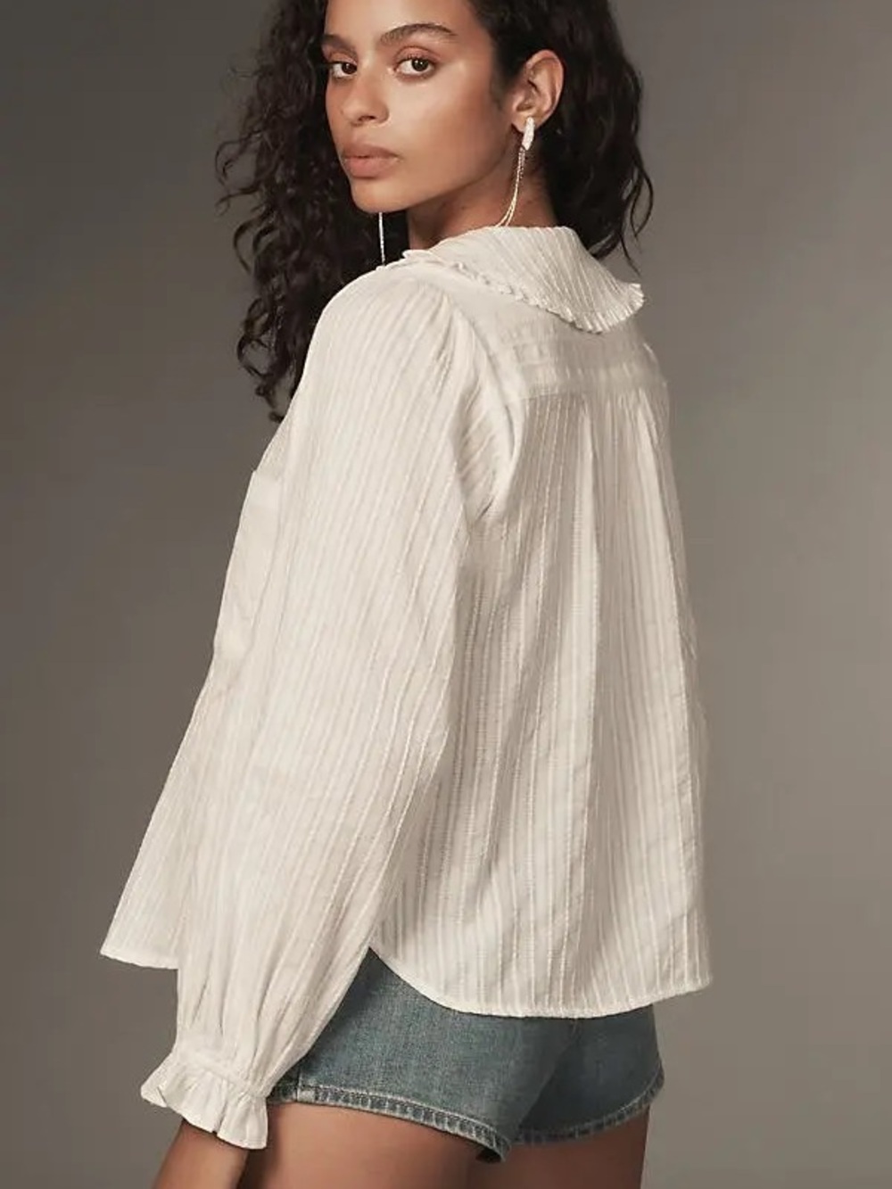 Pilcro by Anthropologie White Keira Ruffle Collar Cotton Blouse Top Size M